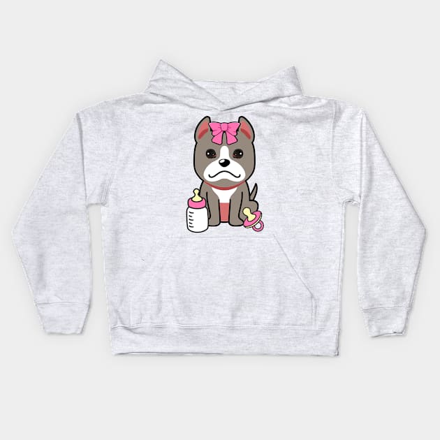 cute baby grey dog wears a pink ribbon Kids Hoodie by Pet Station